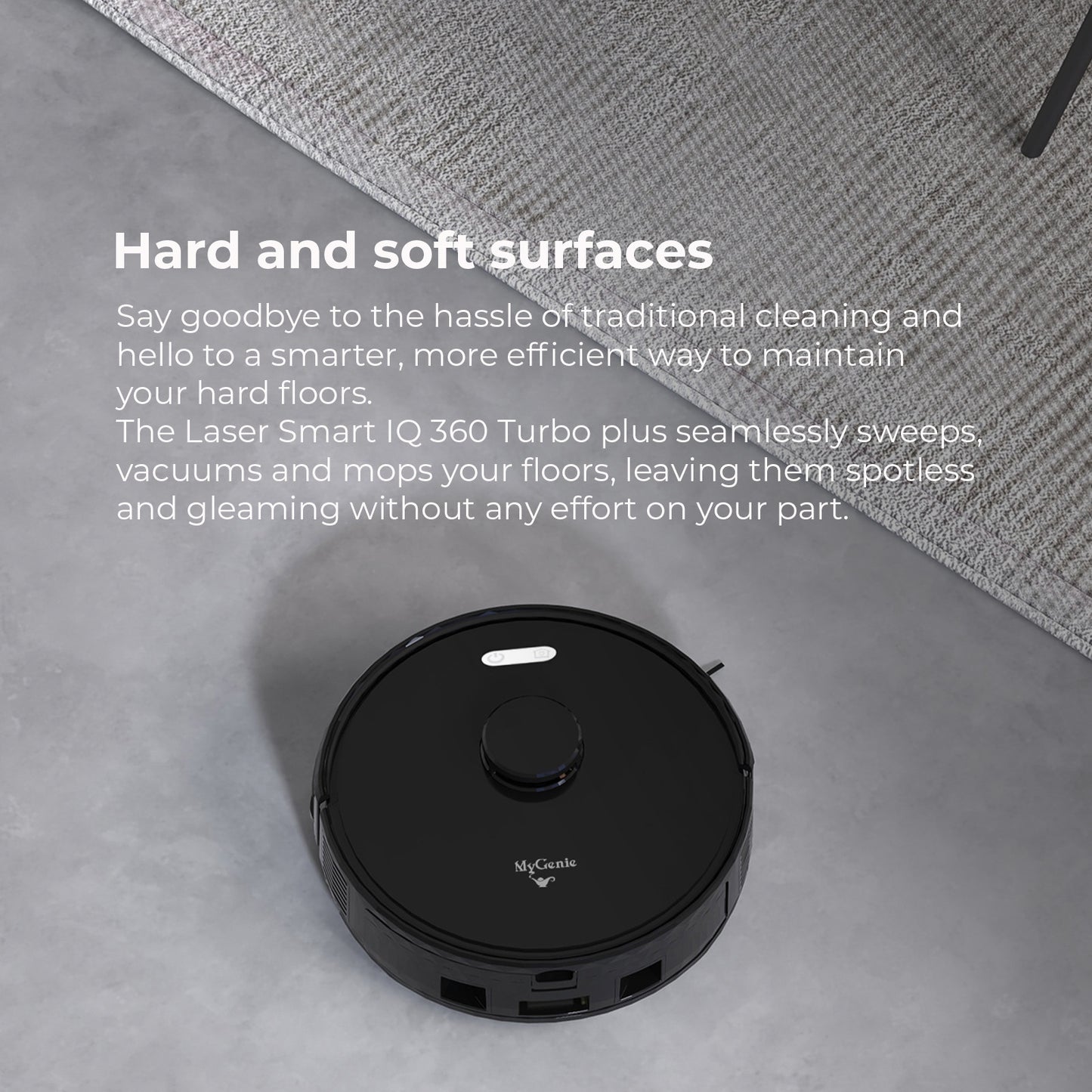 MyGenie Laser IQ360 Turbo+ Total Clean System Robot Vacuum w/ Tower LiDAR Black