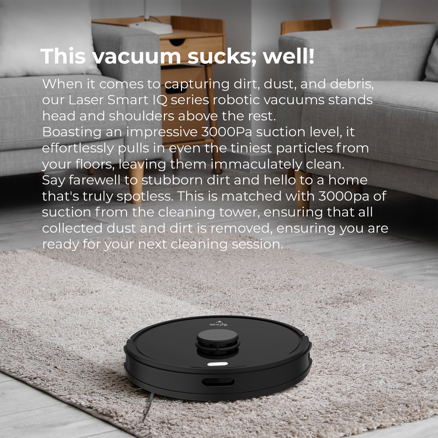 MyGenie Laser IQ360 Turbo+ Total Clean System Robot Vacuum w/ Tower LiDAR Black
