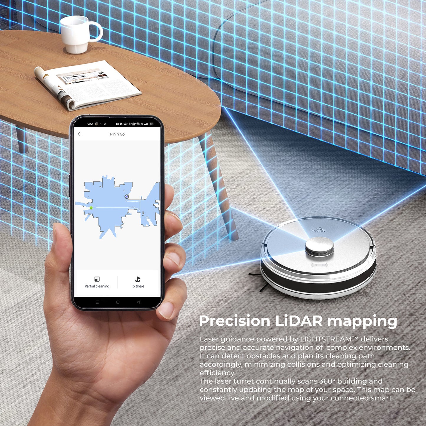 MyGenie Laser IQ360 Turbo+ Total Clean System Robot Vacuum w/ Tower LiDAR White