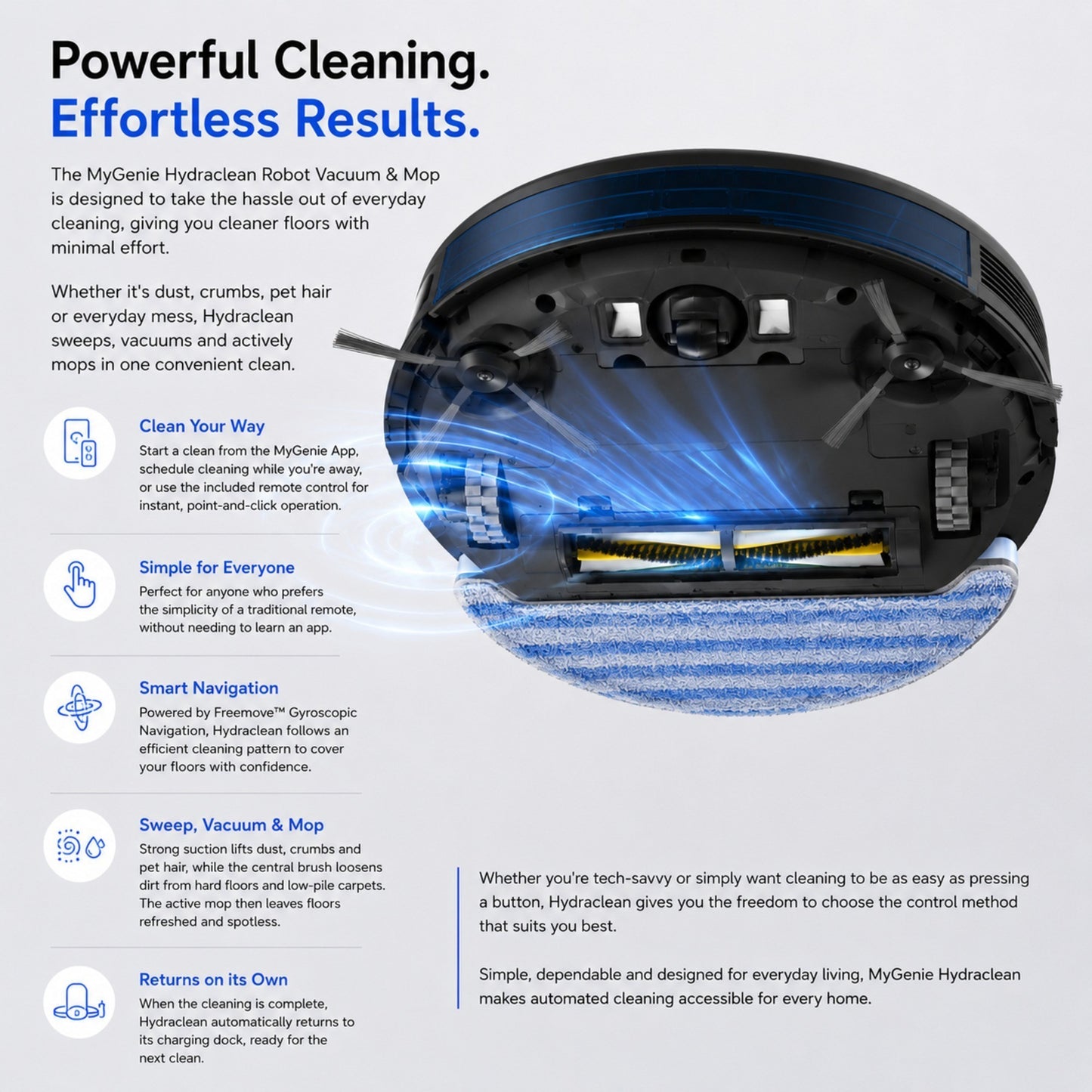 MyGenie Hydraclean Robot Vacuum & Mop, Wet/Dry, HEPA, Smart Navigation