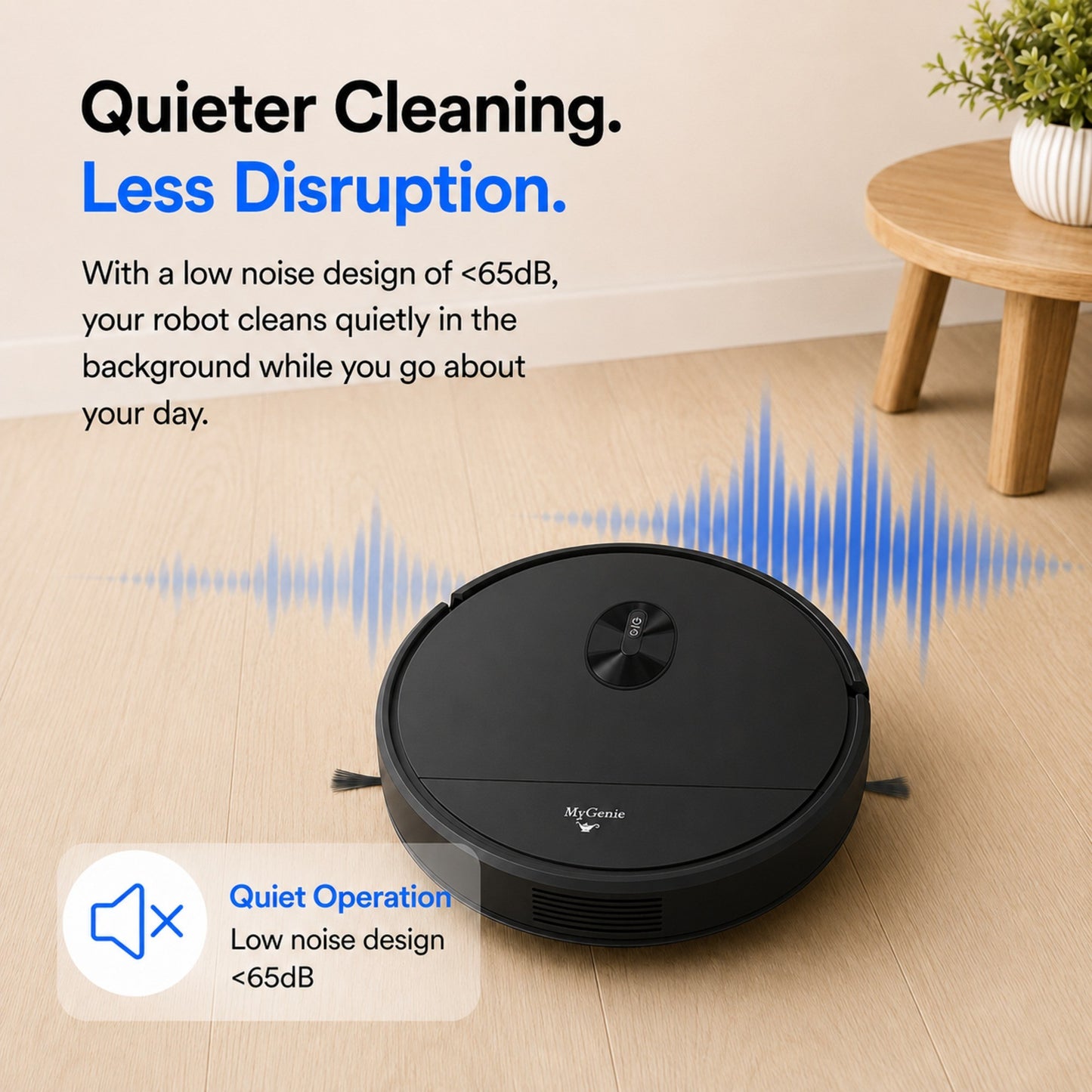MyGenie Vortex 3-in-1 Slim 80mm Robot Vacuum & Mop, 2500Pa, Wi-Fi, HEPA