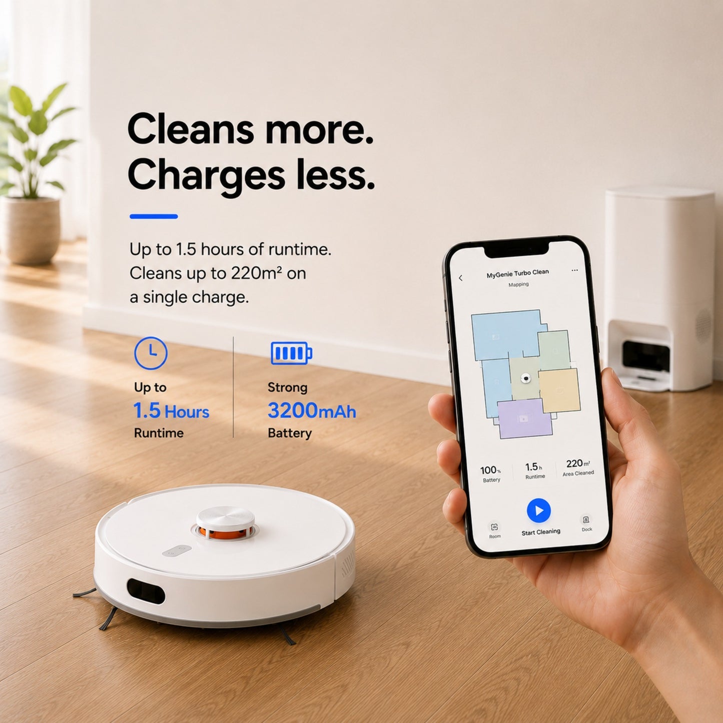 MyGenie Turbo Clean Self Empty Robotic Vacuum Cleaner