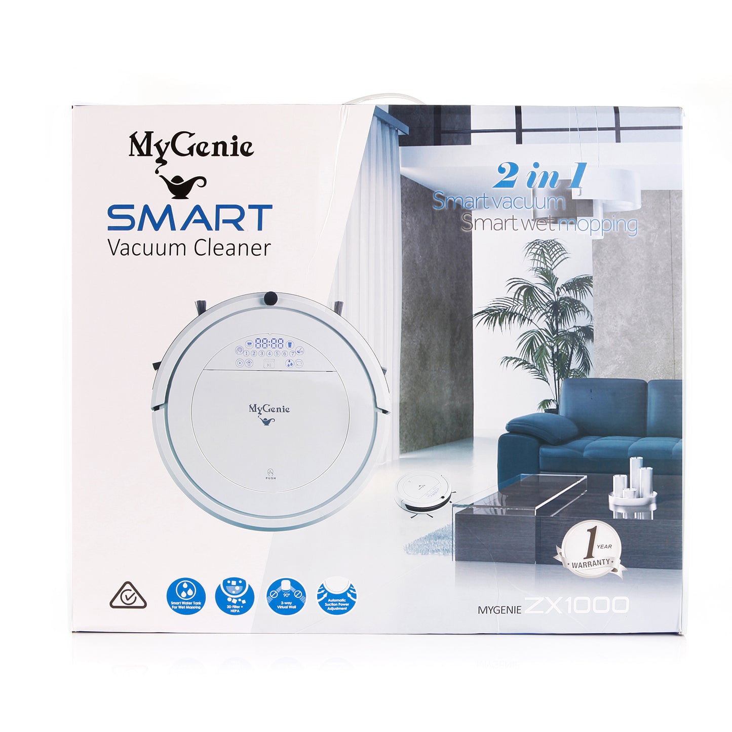 MyGenie ZX1000 Robot Vacuum & Mop, Wet/Dry Sweep, HEPA, Auto Recharge