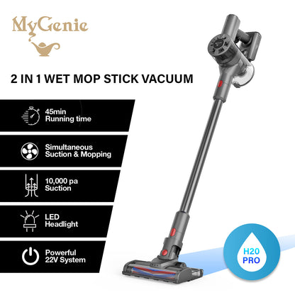 MyGenie H20 PRO 2-in-1 Cordless Stick Vacuum & Mop, Wet/Dry, Rechargeable