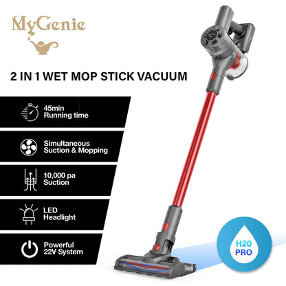 MyGenie H20 PRO 2-in-1 Cordless Stick Vacuum & Mop, Wet/Dry, Rechargeable
