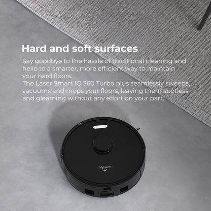 MyGenie Laser IQ360 Turbo+ Robot Vacuum & Mop, LiDAR Tower Dock, HEPA