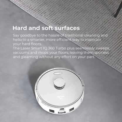 MyGenie Laser IQ360 Turbo+ Robot Vacuum & Mop, LiDAR Tower Dock, HEPA