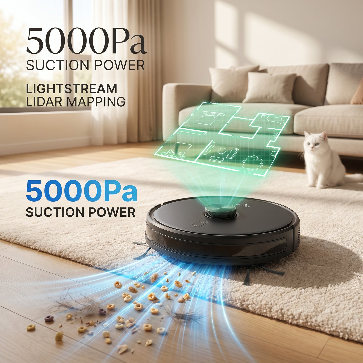 MyGenie Raptor Laser Robot Vacuum, Smart Mapping, HEPA, Powerful Suction