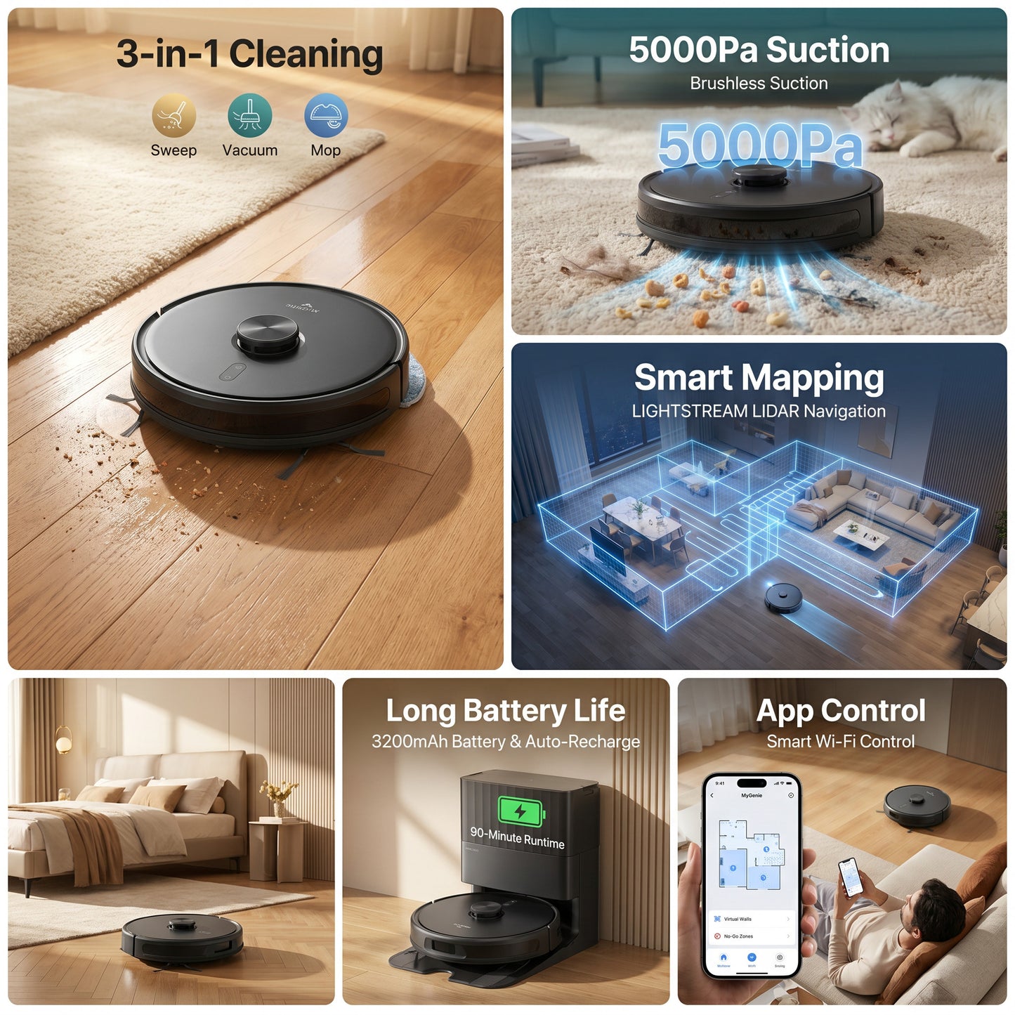MyGenie Raptor Laser Robot Vacuum, Smart Mapping, HEPA, Powerful Suction