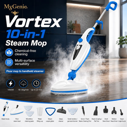 MyGenie Vortex 10-in-1 Steam Mop, 1400W Multi-Surface Cleaner & Handheld Steamer
