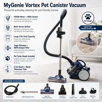 MyGenie Vortex Canister Vacuum, HEPA, Strong Suction