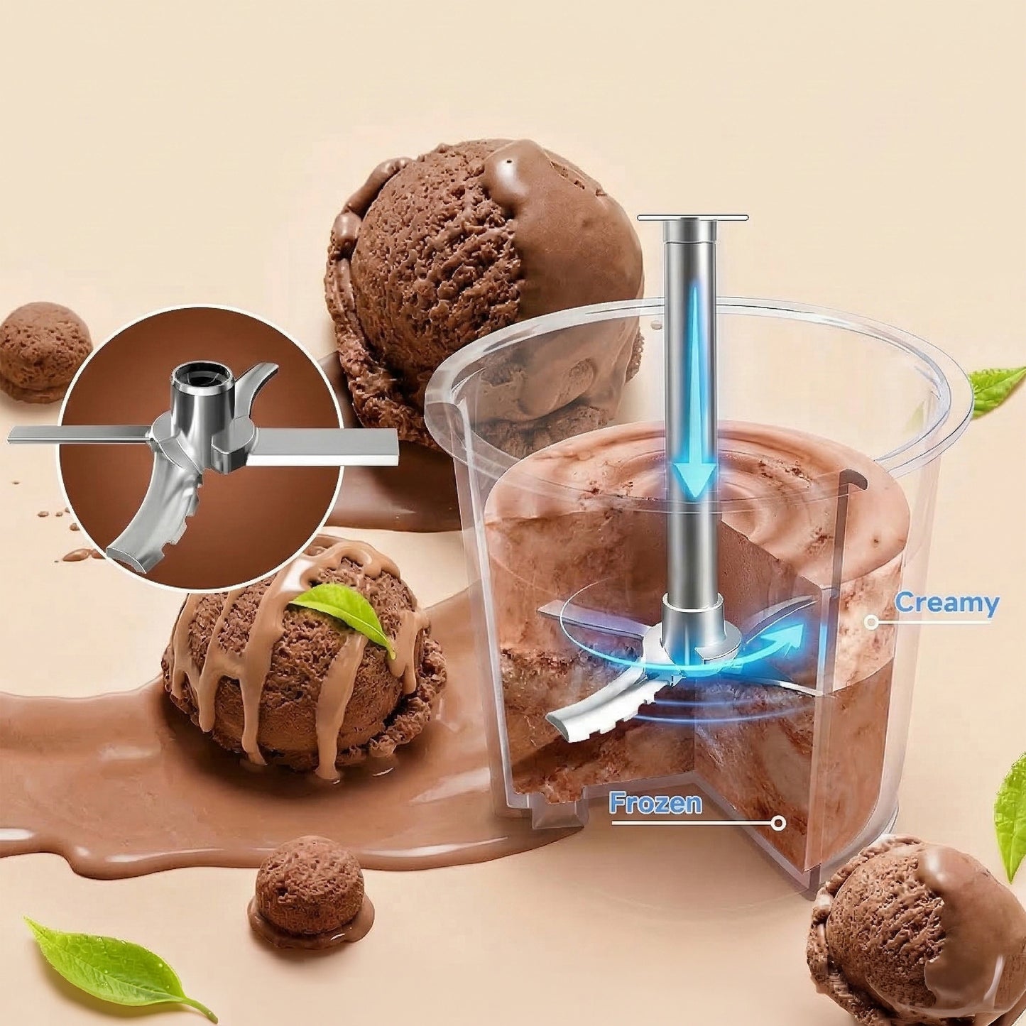 Kitchen Couture Whippi Ice Cream & Sorbet Maker, 3 Prep Pots, 800W Motor