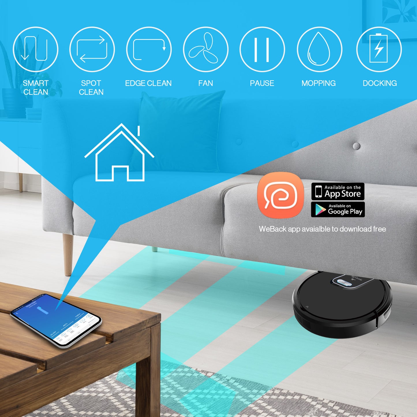 MyGenie WI-FI GMAX Robotic Vacuum Cleaner Mop App Control Dry & Wet Auto Robot