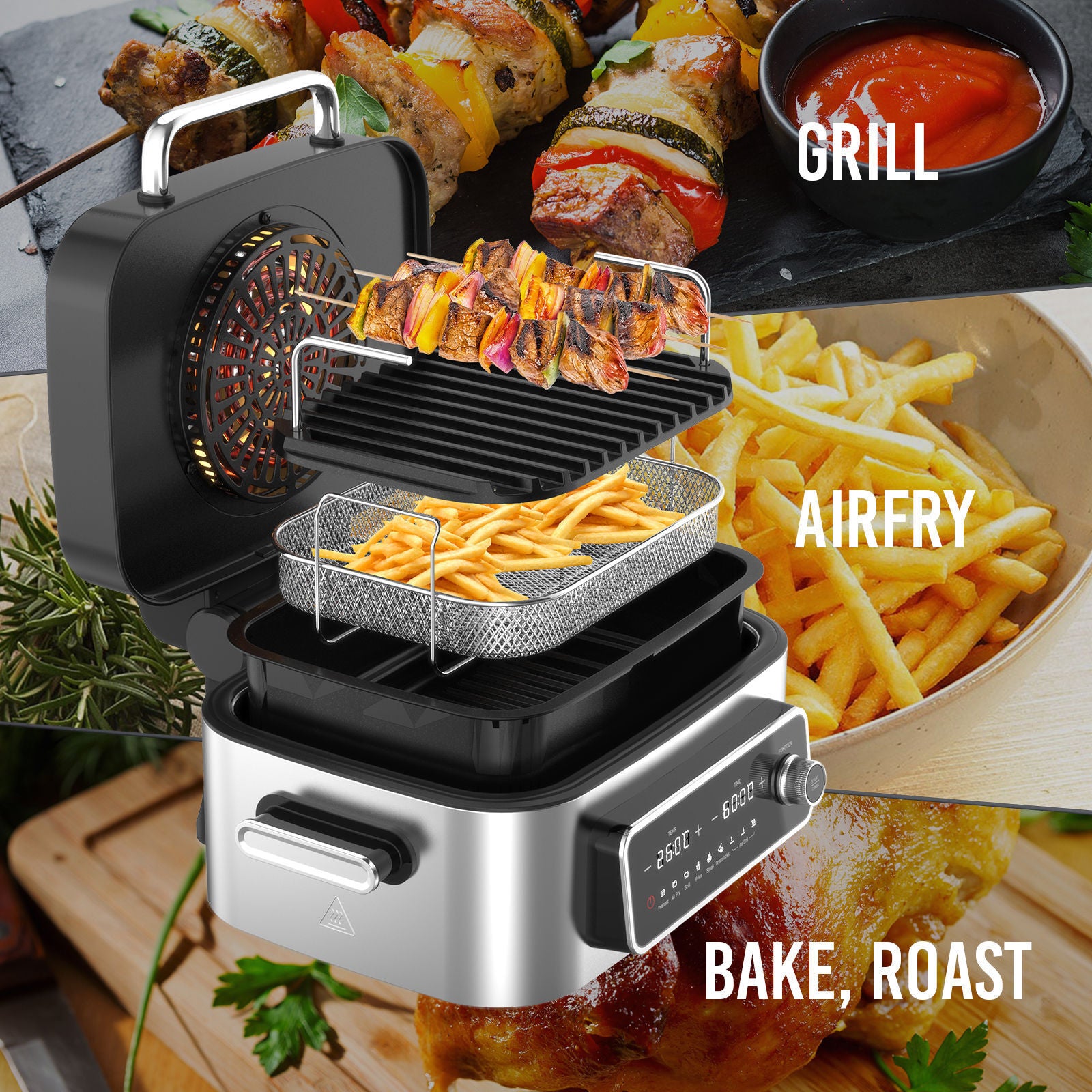 Kitchen Couture Top Loading Air Grill Family XL Air Fryer Stainless Steel
