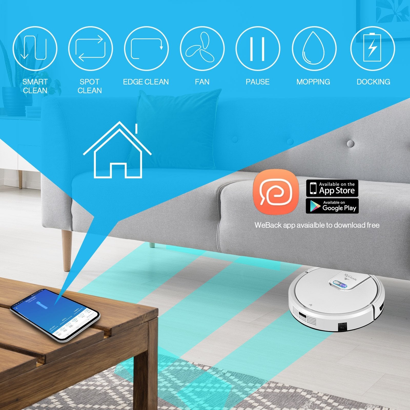 MyGenie WI-FI GMAX Robotic Vacuum Cleaner Mop App Control Dry & Wet Auto Robot