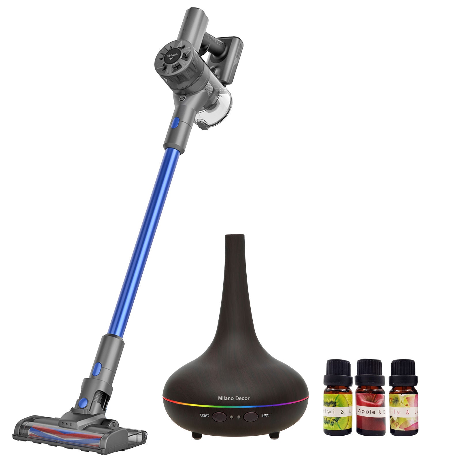 MyGenie H20 Pro Wet Mop 2-In-1 Cordless Stick Vacuum + Bonus Dark Wood Diffuser